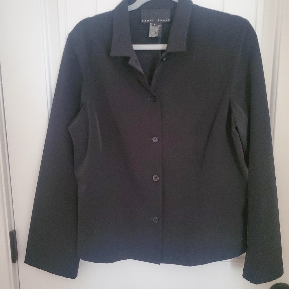 YANSI FUGEL WOMEN'S BLACK BUTTON DOWN TOP/BLAZER - SIZE LARGE